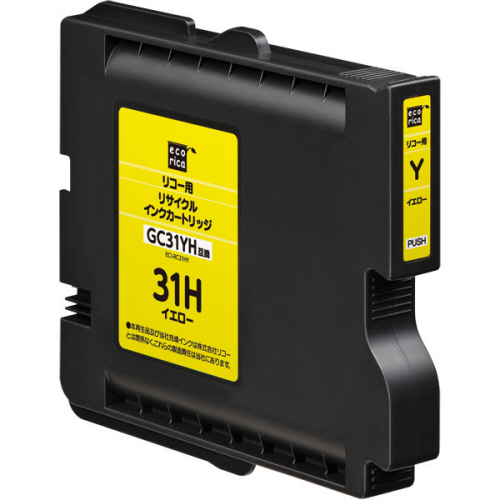 ﾘｻｲｸﾙｲﾝｸｶｰﾄﾘｯｼﾞ ｲｴﾛｰ(顔料) [ﾘｺｰ:GC31YH互換] ECI-RC31HY 1個画像