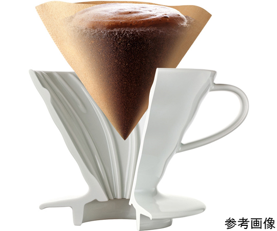 V60透過ドリッパー01 セラミックW クリアなセラミック素材で、照明が反射しているうえに、底部のドリップ部分が透けて見える状態