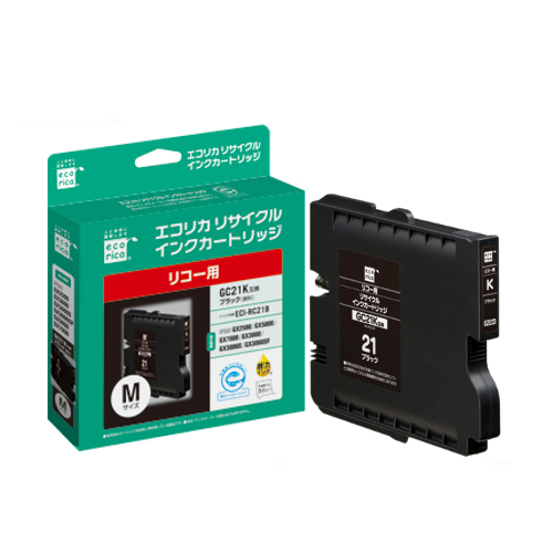 ﾘｻｲｸﾙｲﾝｸｶｰﾄﾘｯｼﾞ ﾌﾞﾗｯｸ(顔料) [ﾘｺｰ:GC21K互換] ECI-RC21B 1個画像