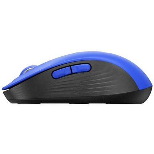 Signature　M650　ワイヤレスマウス　Lサイズ　ブルー　1個 ブルーのワイヤレスマウスが斜め上から見える状態、ボタンとホイールの配置が確認できる。