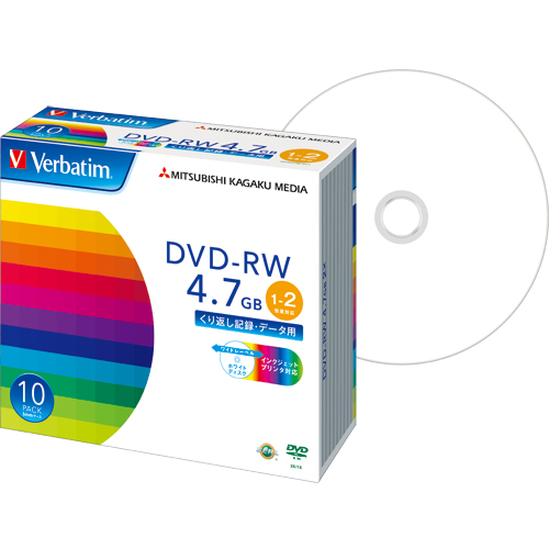 ﾃﾞｰﾀ用DVD-RW 4.7GB 2倍速 ﾜｲﾄﾞﾌﾟﾘﾝﾀﾌﾞﾙ 5mmｽﾘﾑｹｰｽ 1ﾊﾟｯｸ(10枚)画像