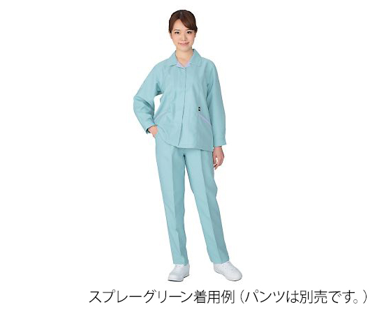 エコ高制電スモック（フロントファスナー仕様）　サックス　M 左側からのアングルでフロントファスナーが開いている状態