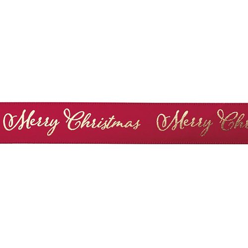 ギフト資材 XME-R1 クリスマスエレガントプリントサテンリボン/レッド-1(1巻) ヘッズ画像
