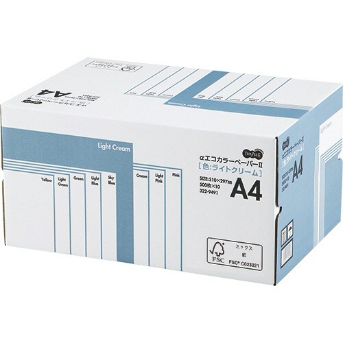 αｴｺｶﾗｰﾍﾟｰﾊﾟｰII A4 ﾗｲﾄｸﾘｰﾑ 業務用ﾊﾟｯｸ 1箱(5000枚:500枚×10冊)画像