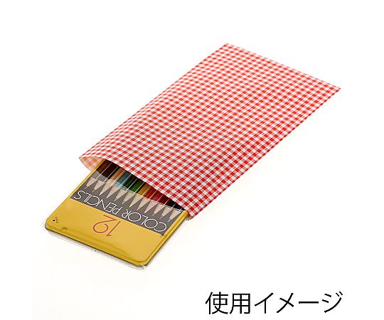 平袋 柄小袋 ストレートタイプ B型 ギンガムミニ 赤 100枚入 赤いギンガムチェックのパターンが施された平袋が整然と並んでいる様子