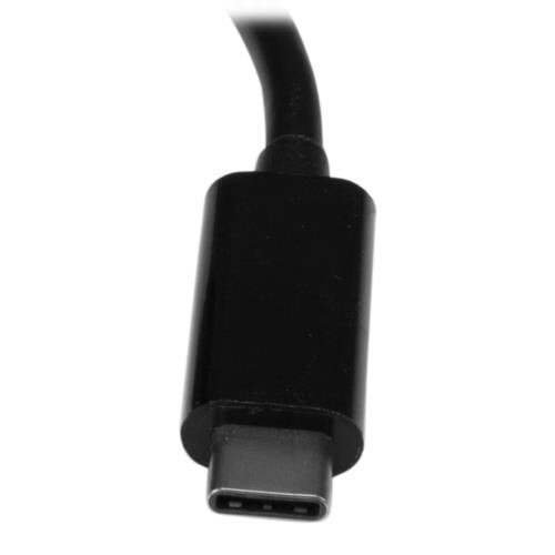 USB-C接続ギガビット有線LANアダプタ　3ポートUSB3.0ハブ搭載　ブラック　1個 商品のコネクタ部分とUSBポートが並んだ横向きの状態