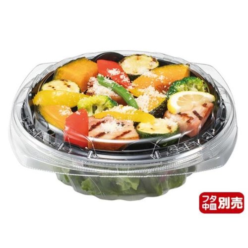冷麺容器 バイオボール ジャスト 4K 194-58B リスパック 透明な容器に冷麺が詰められた様子