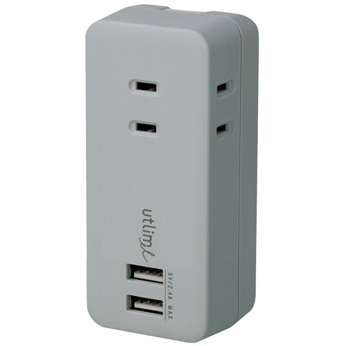 ﾕｰﾄﾘﾑｴﾙ 3口ｺﾝｾﾝﾄ 直挿しﾀｲﾌﾟ USBﾎﾟｰﾄ付 ｸﾞﾚｰ 1個