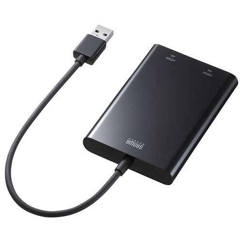 USB-HDMIディスプレイアダプタ(4K×2画面出力)　1個 パッケージが斜めから撮影されており、端子部分が鮮明に見ることができる状態