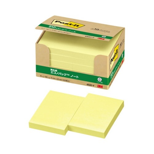 ポストイット　再生紙ノート　７５×５０　黄１０冊画像