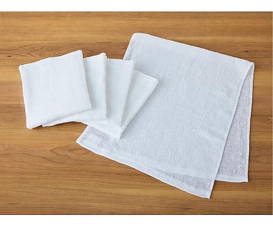 フェイスタオル5P クリアカラー ホワイト 34×80cm 1セット（5枚×10袋入） パッケージに収められた淡いクリアカラーのタオルが並ぶ様子