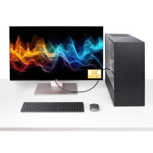 DisplayPort　2.1ケーブル　1m　16K/60Hz　オス-オス　ブラック　1本 黒いオス-オスコネクタが付いたケーブルが直立している様子