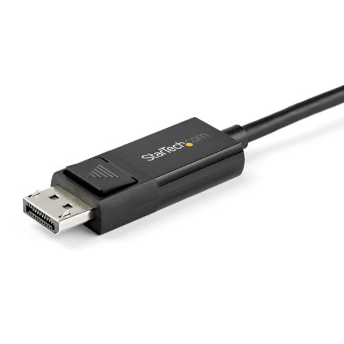 USB　TypeC-DisplayPort　1.4変換ケーブル　2m　ブラック　1本 ケーブルがゆるやかにカーブし、両端のコネクタがはっきりと見える様子