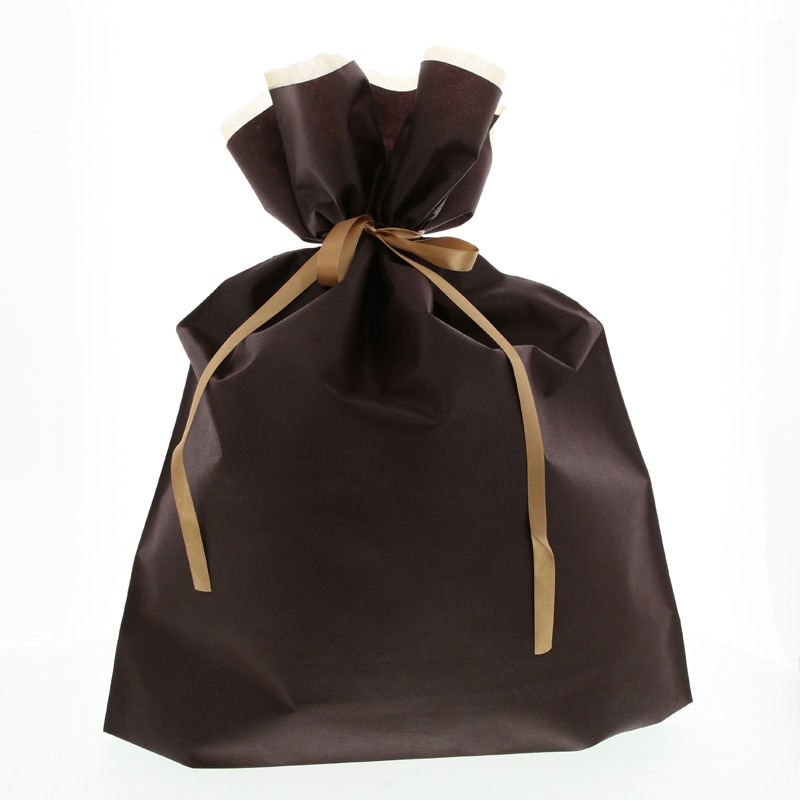 ＦＫ３０９１　不織布巾着袋　ブラウンＬＬ　１０枚入画像