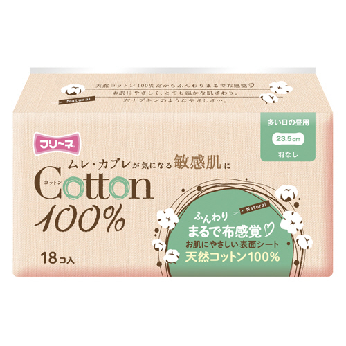ｺｯﾄﾝ100% 多い日の昼用 羽なし 1ﾊﾟｯｸ(18枚)