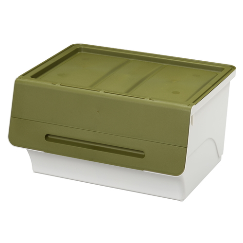 収納ボックス 前開き フロックワイド30 深型 幅57×奥行46×高さ31cm 4段階ストッパー カーキ画像