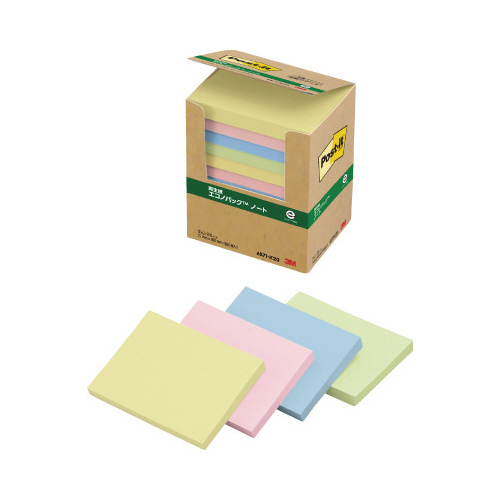 ポストイット　再生紙ノート７５×１００　混色２４冊画像