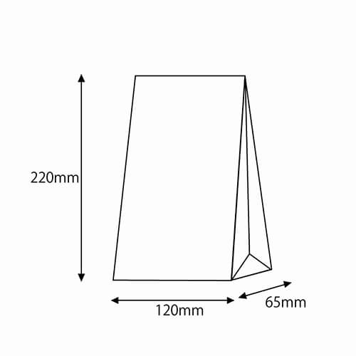 角底袋（ギンガムミニ・青・幅120×マチ65×高220mm) 小ぶりの青いギンガム柄の紙袋が正面を向いて自立し、底のマチが広がった様子