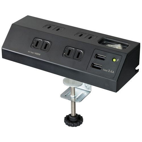 集中ｽｲｯﾁ付ﾃﾞｽｸﾀｯﾌﾟ(外せるｸﾗﾝﾌﾟ付) 4個口+2ﾎﾟｰﾄ 2m ﾌﾞﾗｯｸ 1個画像