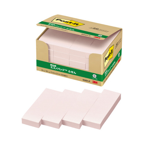 ポストイット　再生紙ふせん７５×２５　ピンク２０冊画像