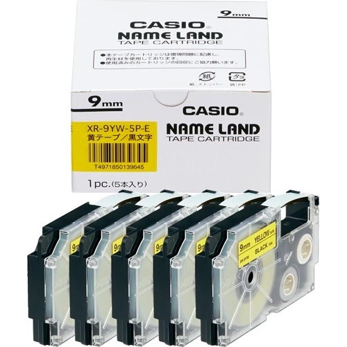 ネームランド　黄色テープ　９ｍｍ　黒文字　５個入画像