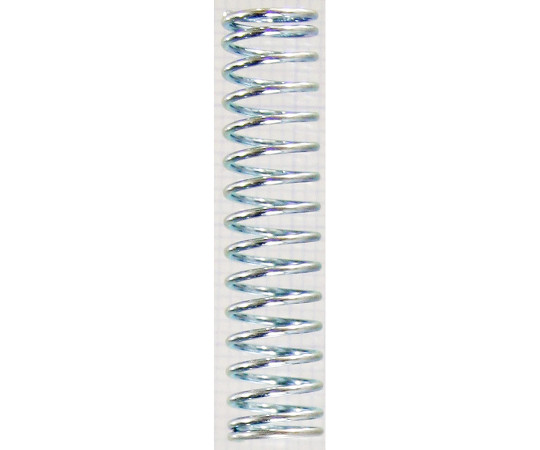 ユニクロメッキ　押バネ　線径0.8mm×外径8mm×自由長35mm 金属製のばねが横向きに配置された様子、表面は光沢があり、均一な形状をしている。