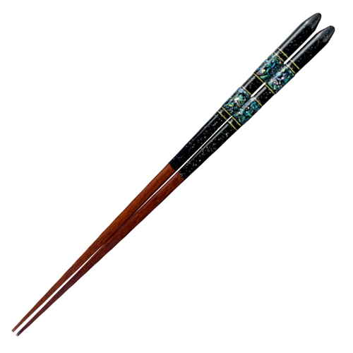 箸 23cm プレミアムアイ ゴージャスライン 久須夜 木製 天然木 あわび貝 ブラック画像