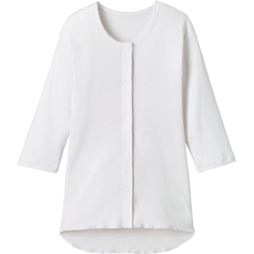 ﾌﾟﾗｽﾊｰﾄ ﾜﾝﾀｯﾁ肌着 前開き 七分袖 婦人用 M ﾎﾜｲﾄ 1枚画像