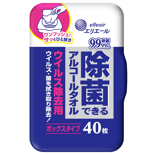 ｴﾘｴｰﾙ除菌できるｱﾙｺｰﾙﾀｵﾙ ｳｲﾙｽ除去 ﾎﾞｯｸｽ本体 1個(40枚)画像
