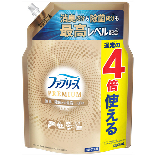 ﾌｧﾌﾞﾘｰｽﾞW除菌+消臭ﾌﾟﾚﾐｱﾑ 無香料 詰替用4回分 超BIG特大 1280mL 1個画像