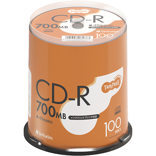 ﾃﾞｰﾀ用CD-R 700MB 48倍速 ﾎﾜｲﾄﾌﾟﾘﾝﾀﾌﾞﾙ ｽﾋﾟﾝﾄﾞﾙｹｰｽ 1ﾊﾟｯｸ(100枚)画像
