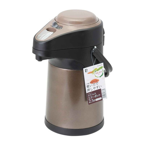 エアーポット ステンレスポット 軽い力で押しやすい 2.5L ダークブラウン画像