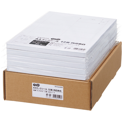 A4ﾀｯｸｼｰﾙ 業務用 12面 42.3×86.4mm 四辺余白 1箱(500ｼｰﾄ:100ｼｰﾄ×5冊)画像