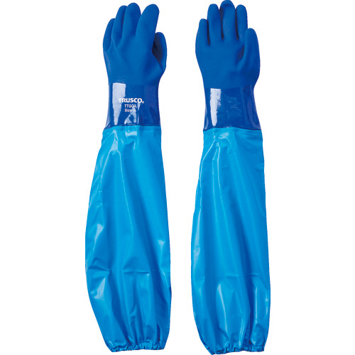 腕ｶﾊﾞｰ付耐油手袋 Lｻｲｽﾞ ﾌﾞﾙｰ 1双画像