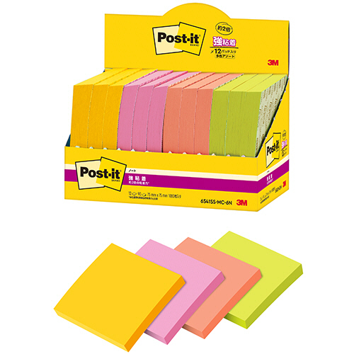 ﾎﾟｽﾄ･ｲｯﾄ 強粘着ﾉｰﾄ ﾏﾙﾁｶﾗｰ6 75×75mm 4色 1ﾊﾟｯｸ(12冊)画像