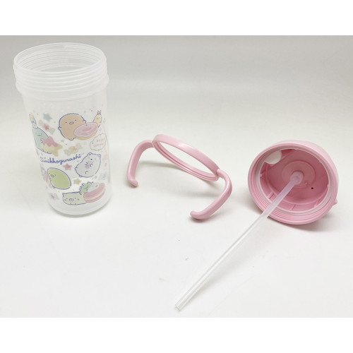水筒　ストローボトル　370ml　すみっコぐらし 側面が見える角度から撮影されたカラフルなストローボトル