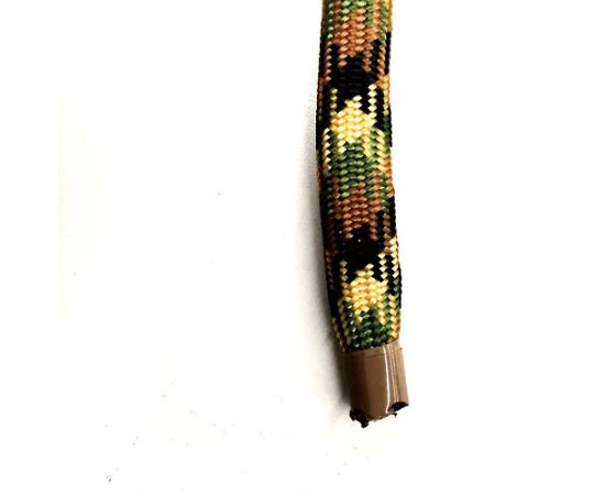 PP迷彩ロープ　8mm×10m 独特の迷彩パターンが施された厚みのあるロープが丸巻きの状態で表示されている。