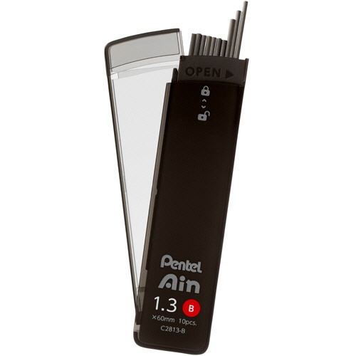 シャープペン替芯　Pentel　Ain　ポリシース仕様　1.3mm　B　1セット(50本:10本×5個)