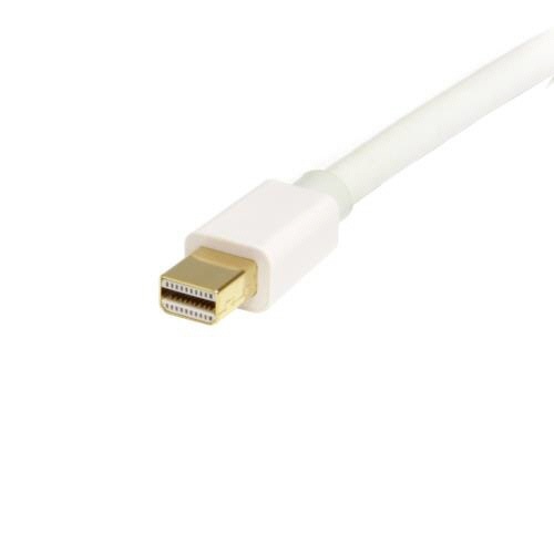 Mini　DisplayPort　1.2変換ケーブル　2m　4K/60Hz　オス-オス　ホワイト　1本 ケーブルの両端にオスコネクタが付いた状態で横に広がっている。