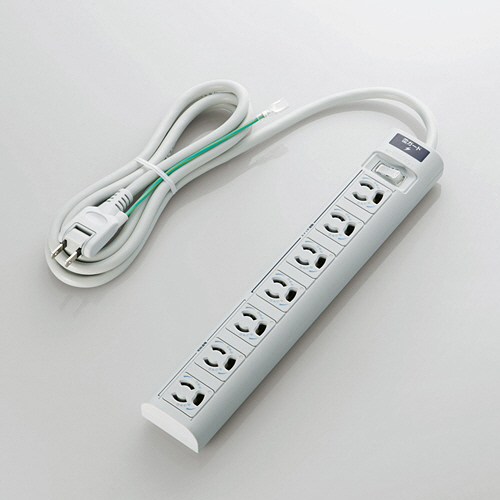 雷ｶﾞｰﾄﾞ常時通電/ｽｲｯﾁ連動ﾀｯﾌﾟ 3ﾋﾟﾝ 7個口 ｸﾞﾚｰ 2.0m RoHS(10物質) 1個画像