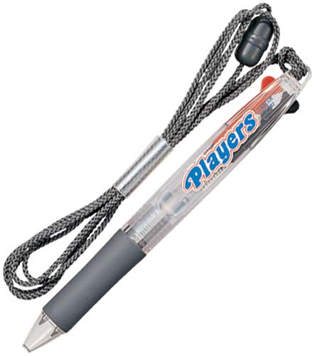 ２色ボールペンプレイヤーズひも付き　透明軸
