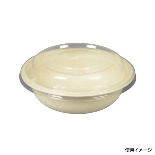 惣菜容器 BBボウルM 小 129φ×40H パックスタイル 透明なプラスチック製の容器が、上から見下ろした状態で写っている