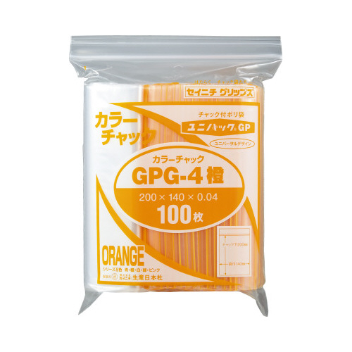 ユニパックカラーチャック橙Ｂ６　１００枚入×５画像