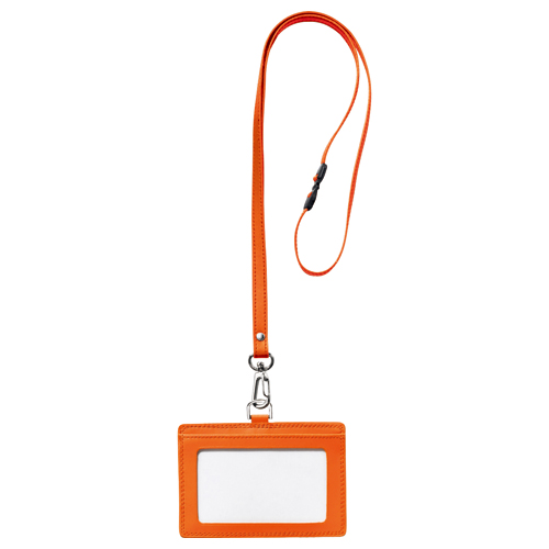 本革製ﾈｰﾑｶｰﾄﾞﾎﾙﾀﾞｰ ﾖｺ型 ｽﾄﾗｯﾌﾟ付 ｵﾚﾝｼﾞ 1個画像