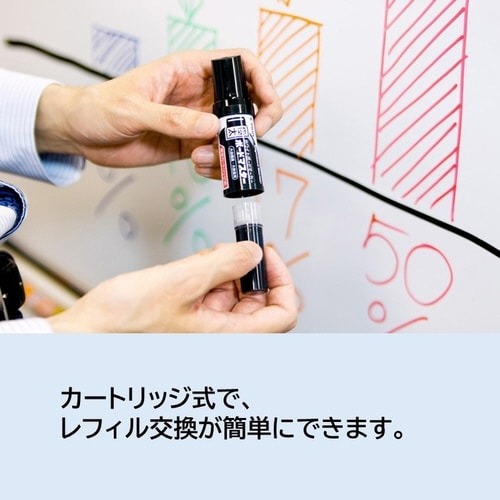 ボードマーカー　ボードマスター　太字平芯　赤 真っ赤なボディの太字マーカーが横向きに配置されている様子