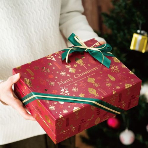 贈答箱 クリスマスオーナメント デザイン貼箱-M(4個) ヘッズ カラフルなクリスマスオーナメントが整然と並ぶデザインの箱
