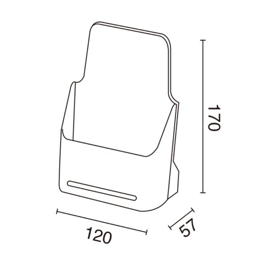 売場備品 チラシホルダーLC レター A4三ツ折 3065 友屋 透明なチラシが入る三ツ折のホルダーが平置きされている様子