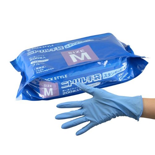 ニトリル手袋 PSニトリルスタンダード 袋入 青 粉無 M パックスタイル画像
