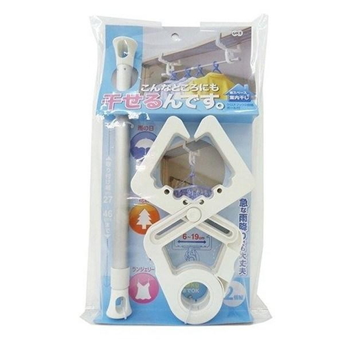 室内物干しフック クロスフック 2個組 鴨居・ドア枠用 伸縮ポール付 洗濯物干し画像