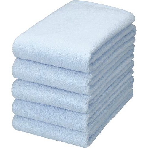毛羽落ちしにくい無撚糸フェイスタオル　ブルー×４画像
